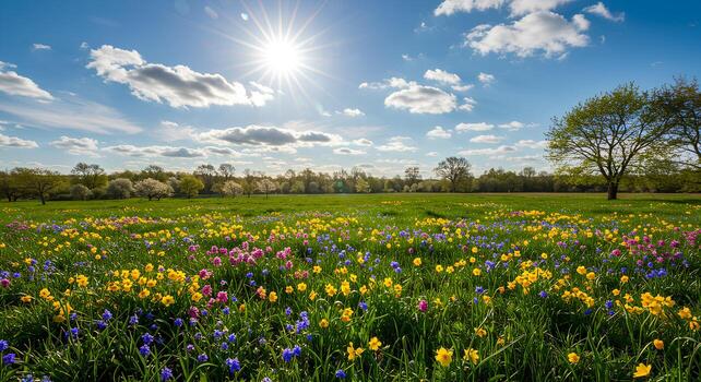 Soft green and sky gradients representing the gentle awakening of spring